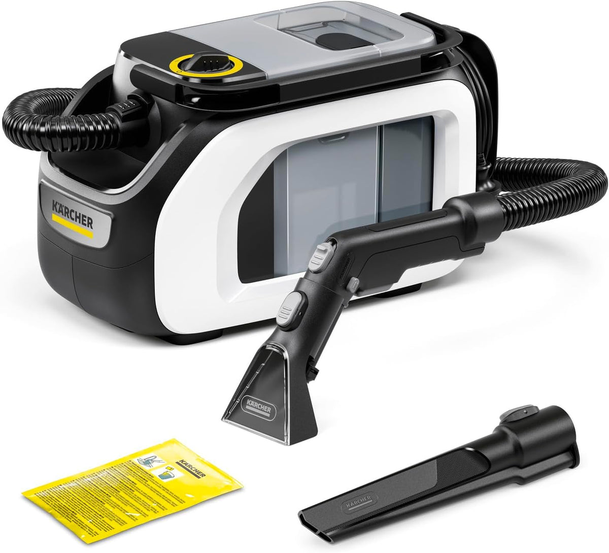Karcher SE 3 Compact Home Spot Cleaner, 500W Portable Carpet & Upholstery Cleaner, 1.7L Fresh Water Tank, Self-Cleaning Flush Function, for Sofas, Car Interiors & Pet Stains, White — image 1