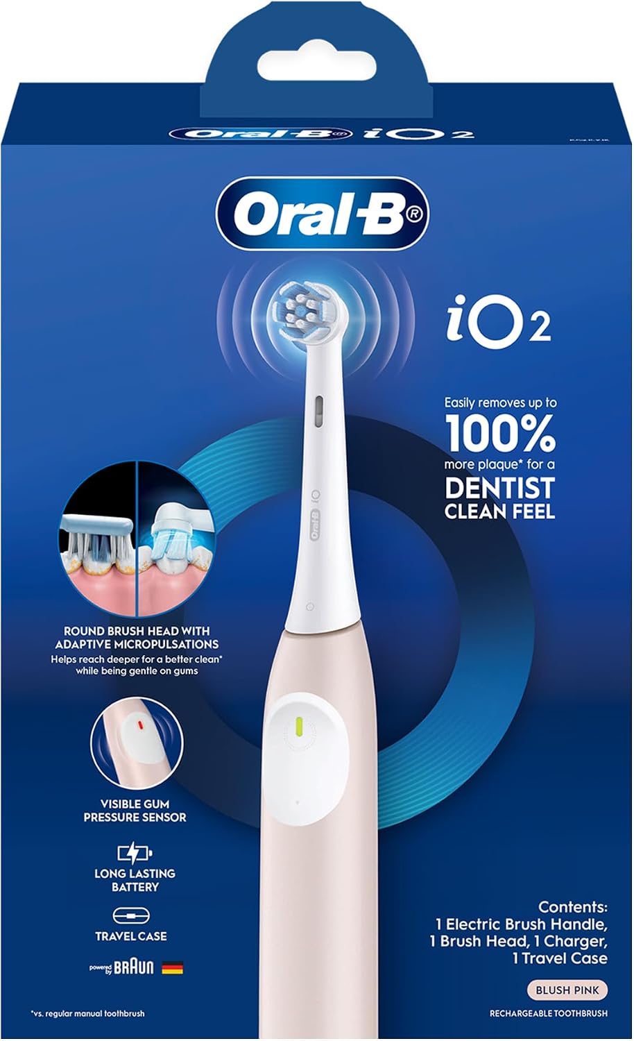Oral B iO2 Series 2 Rechargeable Electric Toothbrush, 3 Smart Modes, iO Technology, Pressure Sensor, Adaptive Micro Pulsations, With Travel Case - IOS2.IC9.1K - Pink — image 7