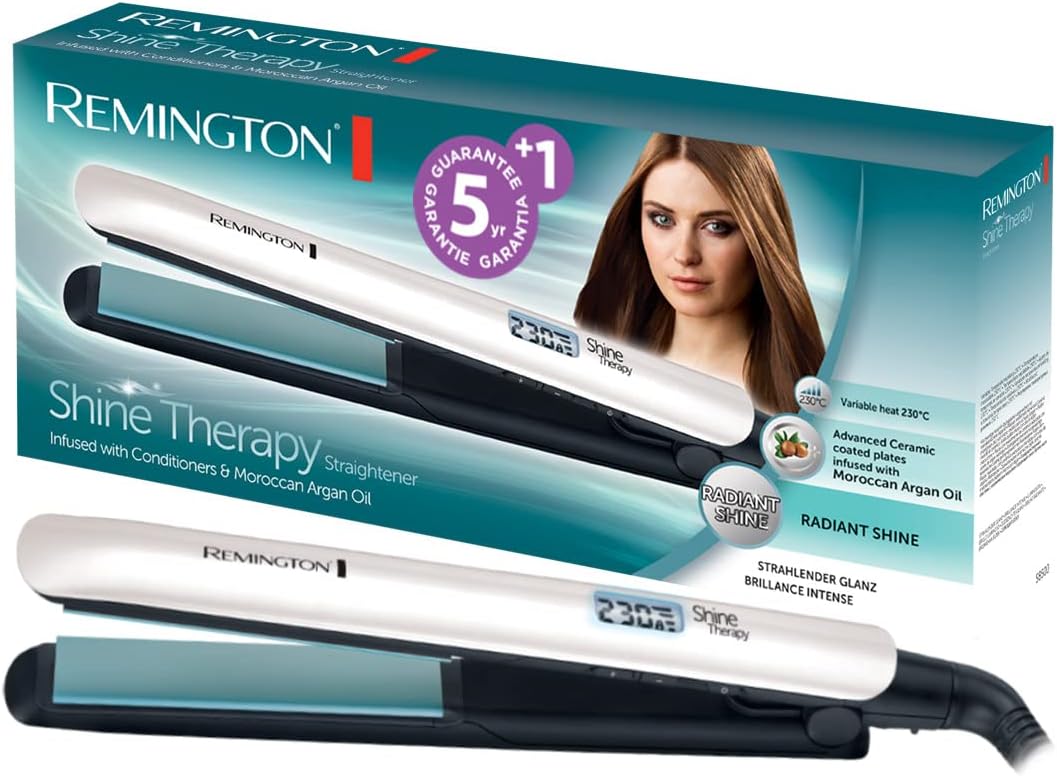 Remington Shine Therapy Hair Straightener - Ceramic Coating with Microactive Ingredients for Enhanced Shine - Moroccan Argan Oil and Vitamin E, LCD Display, 150-230°C, S8500 — image 1