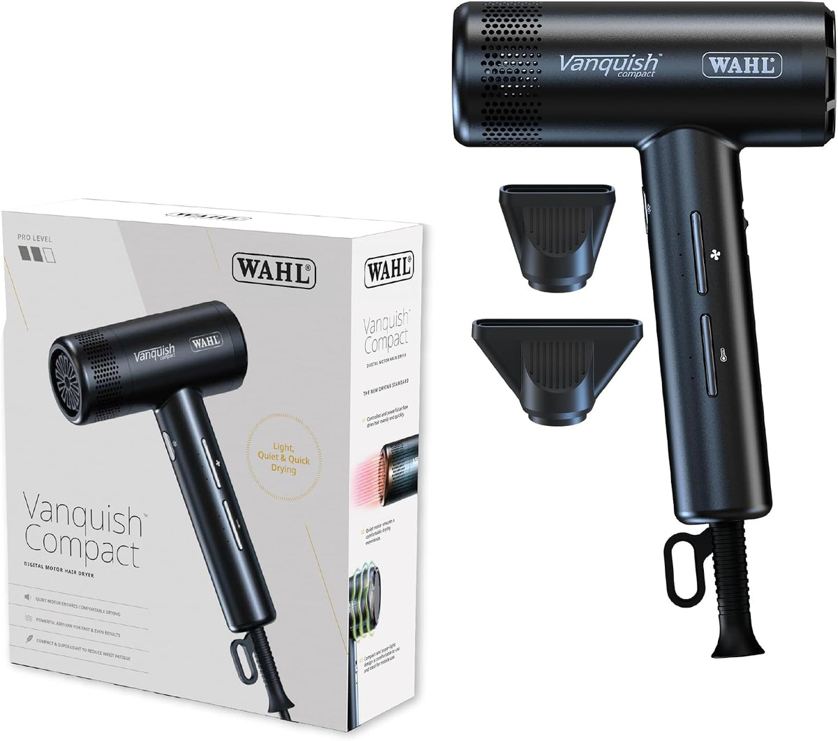 Wahl Vanquish Compact 1600W Hair Dryer with 2 Magnetic Nozzles, Black, 4322-0370 — image 1